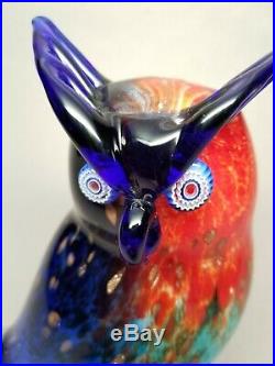 RARE Signed FRANCO MORETTI MURANO Vintage Art Glass OWL with Gold Fleck Millefiori