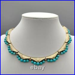 RARE Trifari Faux Turquoise Gold Tone Collar Necklace Mid Century Modern 1960s RARE Trifari Faux Turquoise Gold Tone Collar Necklace Mid Century Modern 1960s