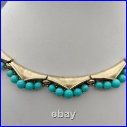 RARE Trifari Faux Turquoise Gold Tone Collar Necklace Mid Century Modern 1960s RARE Trifari Faux Turquoise Gold Tone Collar Necklace Mid Century Modern 1960s