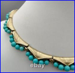 RARE Trifari Faux Turquoise Gold Tone Collar Necklace Mid Century Modern 1960s RARE Trifari Faux Turquoise Gold Tone Collar Necklace Mid Century Modern 1960s