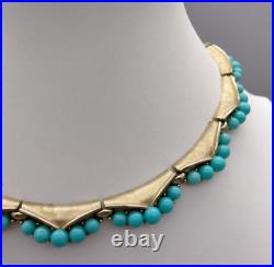 RARE Trifari Faux Turquoise Gold Tone Collar Necklace Mid Century Modern 1960s RARE Trifari Faux Turquoise Gold Tone Collar Necklace Mid Century Modern 1960s