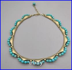 RARE Trifari Faux Turquoise Gold Tone Collar Necklace Mid Century Modern 1960s RARE Trifari Faux Turquoise Gold Tone Collar Necklace Mid Century Modern 1960s
