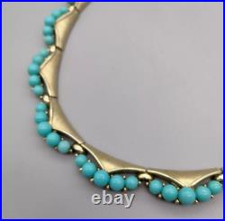 RARE Trifari Faux Turquoise Gold Tone Collar Necklace Mid Century Modern 1960s RARE Trifari Faux Turquoise Gold Tone Collar Necklace Mid Century Modern 1960s