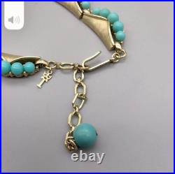 RARE Trifari Faux Turquoise Gold Tone Collar Necklace Mid Century Modern 1960s RARE Trifari Faux Turquoise Gold Tone Collar Necklace Mid Century Modern 1960s