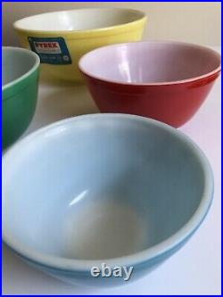 RARE UNUSED Pyrex Primary Colors Nesting Mixing Vintage Bowls Set of 4 WITH BOX