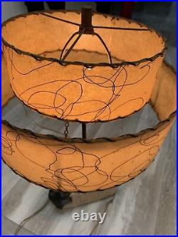 RARE VINTAGE 1940-50s MID-CENTURY CHINESE JAPANESE TIERED LAMP & SHADE