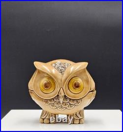 RARE VTG Ceramic Owl Trinket Jewelry Box Mid Century Modern Brown Glaze MCM