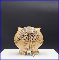 RARE VTG Ceramic Owl Trinket Jewelry Box Mid Century Modern Brown Glaze MCM
