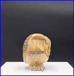 RARE VTG Ceramic Owl Trinket Jewelry Box Mid Century Modern Brown Glaze MCM