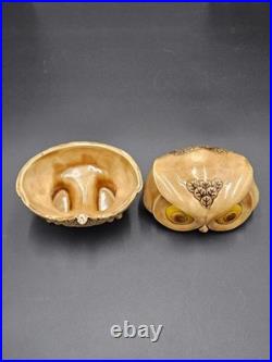 RARE VTG Ceramic Owl Trinket Jewelry Box Mid Century Modern Brown Glaze MCM