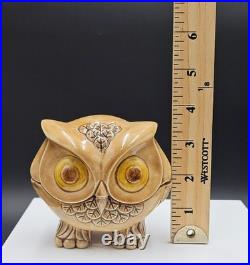 RARE VTG Ceramic Owl Trinket Jewelry Box Mid Century Modern Brown Glaze MCM