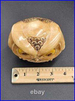 RARE VTG Ceramic Owl Trinket Jewelry Box Mid Century Modern Brown Glaze MCM