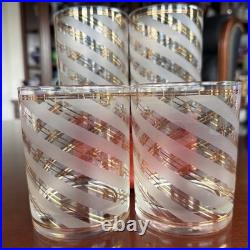 RARE Vintage 24K Gold Culver Frosted Striped Old Fashioned Glasses. Signed