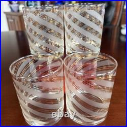 RARE Vintage 24K Gold Culver Frosted Striped Old Fashioned Glasses. Signed