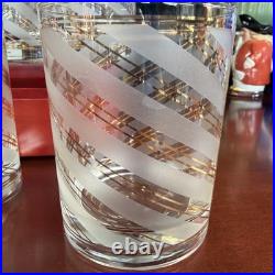 RARE Vintage 24K Gold Culver Frosted Striped Old Fashioned Glasses. Signed