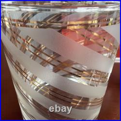 RARE Vintage 24K Gold Culver Frosted Striped Old Fashioned Glasses. Signed