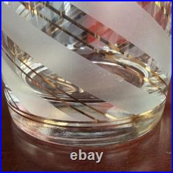 RARE Vintage 24K Gold Culver Frosted Striped Old Fashioned Glasses. Signed