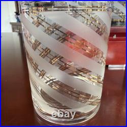 RARE Vintage 24K Gold Culver Frosted Striped Old Fashioned Glasses. Signed