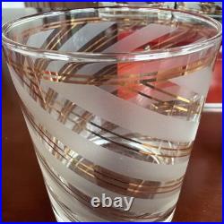 RARE Vintage 24K Gold Culver Frosted Striped Old Fashioned Glasses. Signed