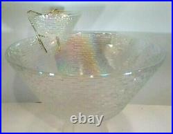 RARE Vintage Anchor Hocking Soreno Aurora Clear Iridescent glass Chip & dip set