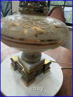 RARE Vintage Carl Falkenstein Lamp Hollywood Regency MCM Brass Marble +Shade