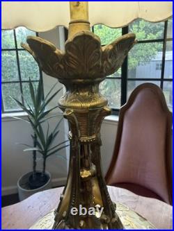 RARE Vintage Carl Falkenstein Lamp Hollywood Regency MCM Brass Marble +Shade