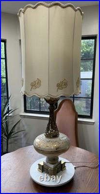 RARE Vintage Carl Falkenstein Lamp Hollywood Regency MCM Brass Marble +Shade