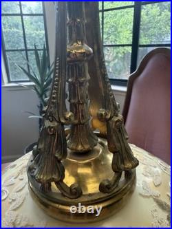 RARE Vintage Carl Falkenstein Lamp Hollywood Regency MCM Brass Marble +Shade