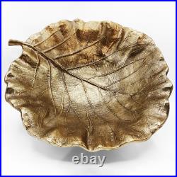 RARE Vintage Cast Metal Leaf Bowl Brass Bronze Tone Finish Mid Century Modern