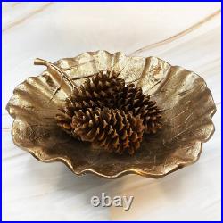 RARE Vintage Cast Metal Leaf Bowl Brass Bronze Tone Finish Mid Century Modern