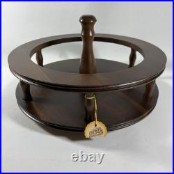 RARE Vintage Decatur Deco Walnut Wood Lazy Susan MCM Table Centerpiece Organizer