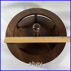 RARE Vintage Decatur Deco Walnut Wood Lazy Susan MCM Table Centerpiece Organizer