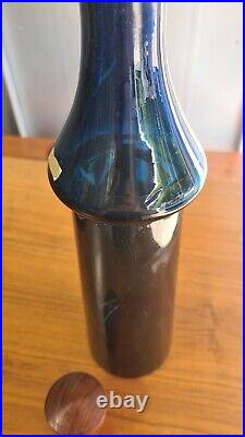 RARE Vintage Goran Warff Pukeberg Sweden Glass Teak Decanter MCM