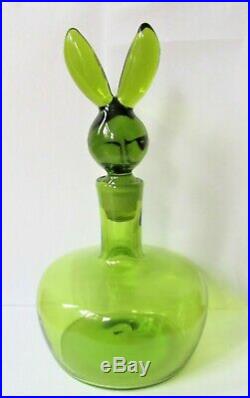 RARE Vintage Joel MYERS BLENKO 70's Playboy Bunny Blown Green Glass Decanter