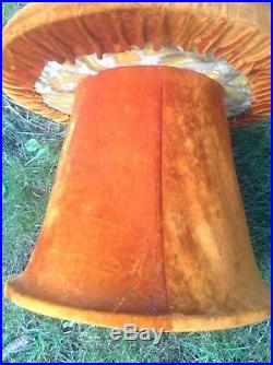 RARE Vintage MCM Orange Velvet Retro Mushroom Footstool Ottoman Toadstool 70s