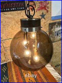 RARE Vintage MCM Swag Lamp Smoked Glass 36Globe Orb 4 Bulbs Cascading Lights