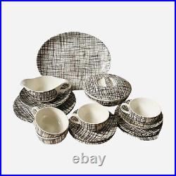 RARE Vintage Mid-CenturyRoyal China Black And White Tweed pattern Dinnerware Set