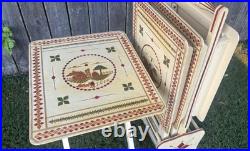 RARE Vintage Mid Century Danish Modern TV Tray Tables MCM Marquetry Wood OVERLAY