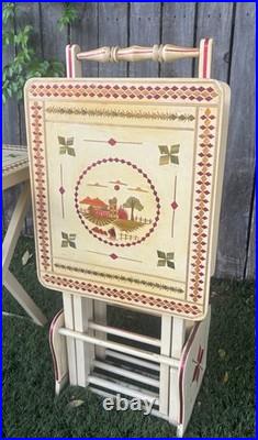 RARE Vintage Mid Century Danish Modern TV Tray Tables MCM Marquetry Wood OVERLAY
