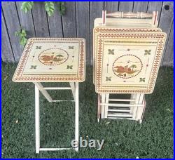 RARE Vintage Mid Century Danish Modern TV Tray Tables MCM Marquetry Wood OVERLAY