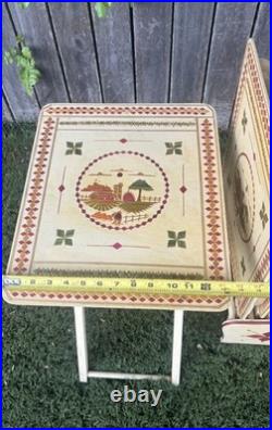 RARE Vintage Mid Century Danish Modern TV Tray Tables MCM Marquetry Wood OVERLAY