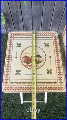 RARE Vintage Mid Century Danish Modern TV Tray Tables MCM Marquetry Wood OVERLAY