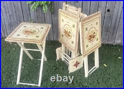 RARE Vintage Mid Century Danish Modern TV Tray Tables MCM Marquetry Wood OVERLAY