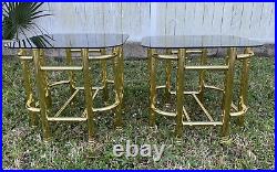 RARE Vintage Mid Century Modern Milo Baughman Brass Style End Tables Nightstands