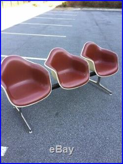RARE Vintage Midcentury Herman Miller Eames 3 Seat Tandem Bench with Shell Chairs
