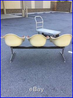 RARE Vintage Midcentury Herman Miller Eames 3 Seat Tandem Bench with Shell Chairs