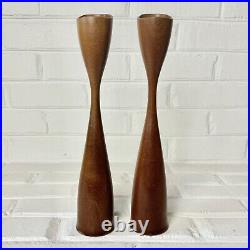 RARE Vintage Pair Cece Sweden Mid Century Wood Tulip Candlestick Holders 12.25 RARE Vintage Pair Cece Sweden Mid Century Wood Tulip Candlestick Holders 12.25