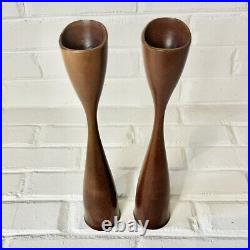 RARE Vintage Pair Cece Sweden Mid Century Wood Tulip Candlestick Holders 12.25 RARE Vintage Pair Cece Sweden Mid Century Wood Tulip Candlestick Holders 12.25