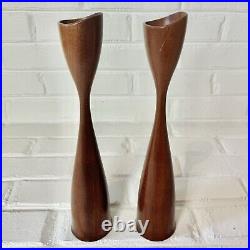 RARE Vintage Pair Cece Sweden Mid Century Wood Tulip Candlestick Holders 12.25 RARE Vintage Pair Cece Sweden Mid Century Wood Tulip Candlestick Holders 12.25