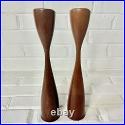RARE Vintage Pair Cece Sweden Mid Century Wood Tulip Candlestick Holders 12.25 RARE Vintage Pair Cece Sweden Mid Century Wood Tulip Candlestick Holders 12.25